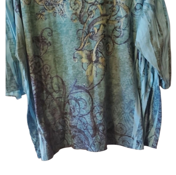 Liz & Me Collector series Elegant Blues Floral 3X Women's Top 3/4 Sleeves - Picture 4 of 9